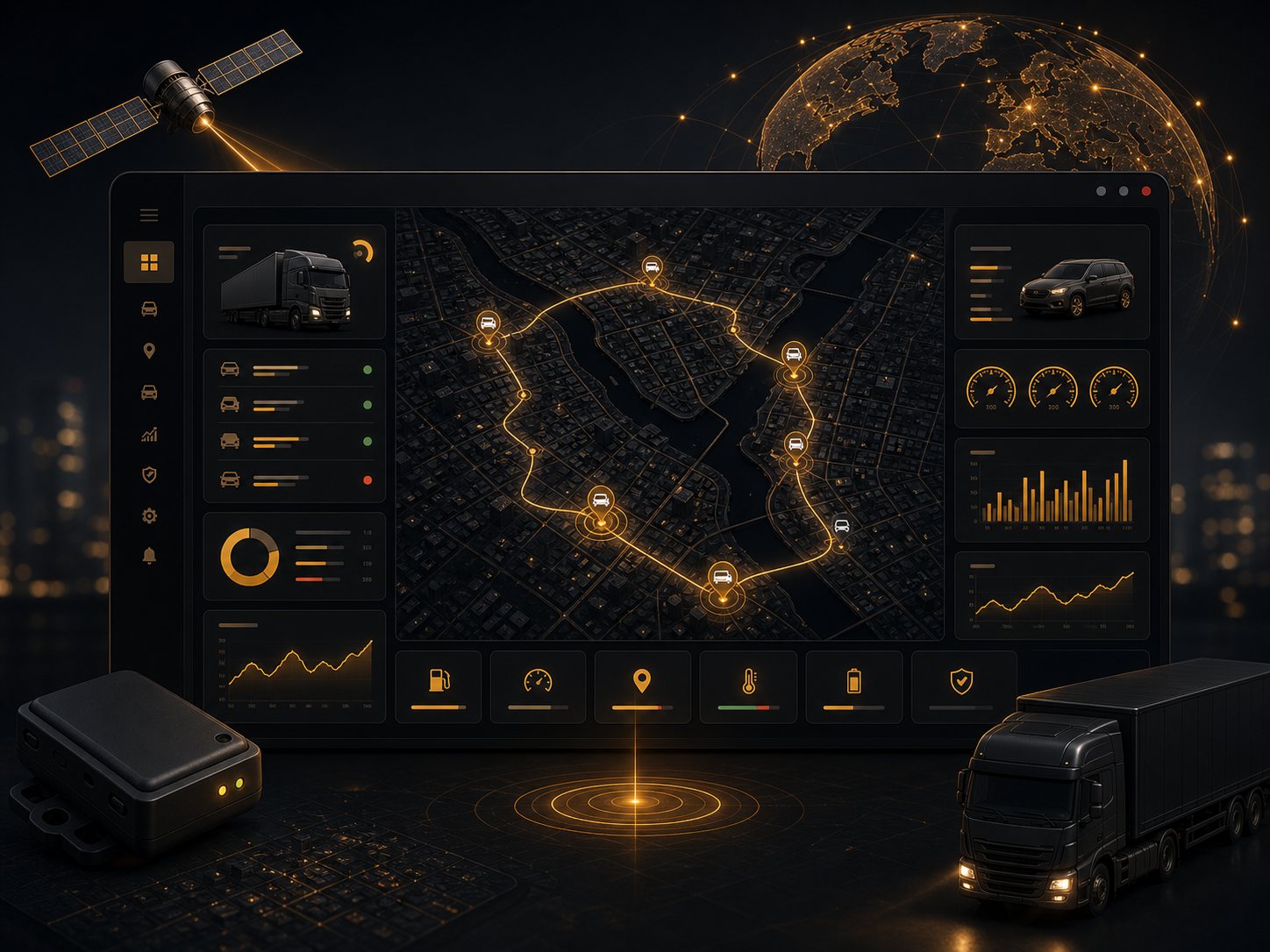 Painel de uma plataforma de rastreamento GPS